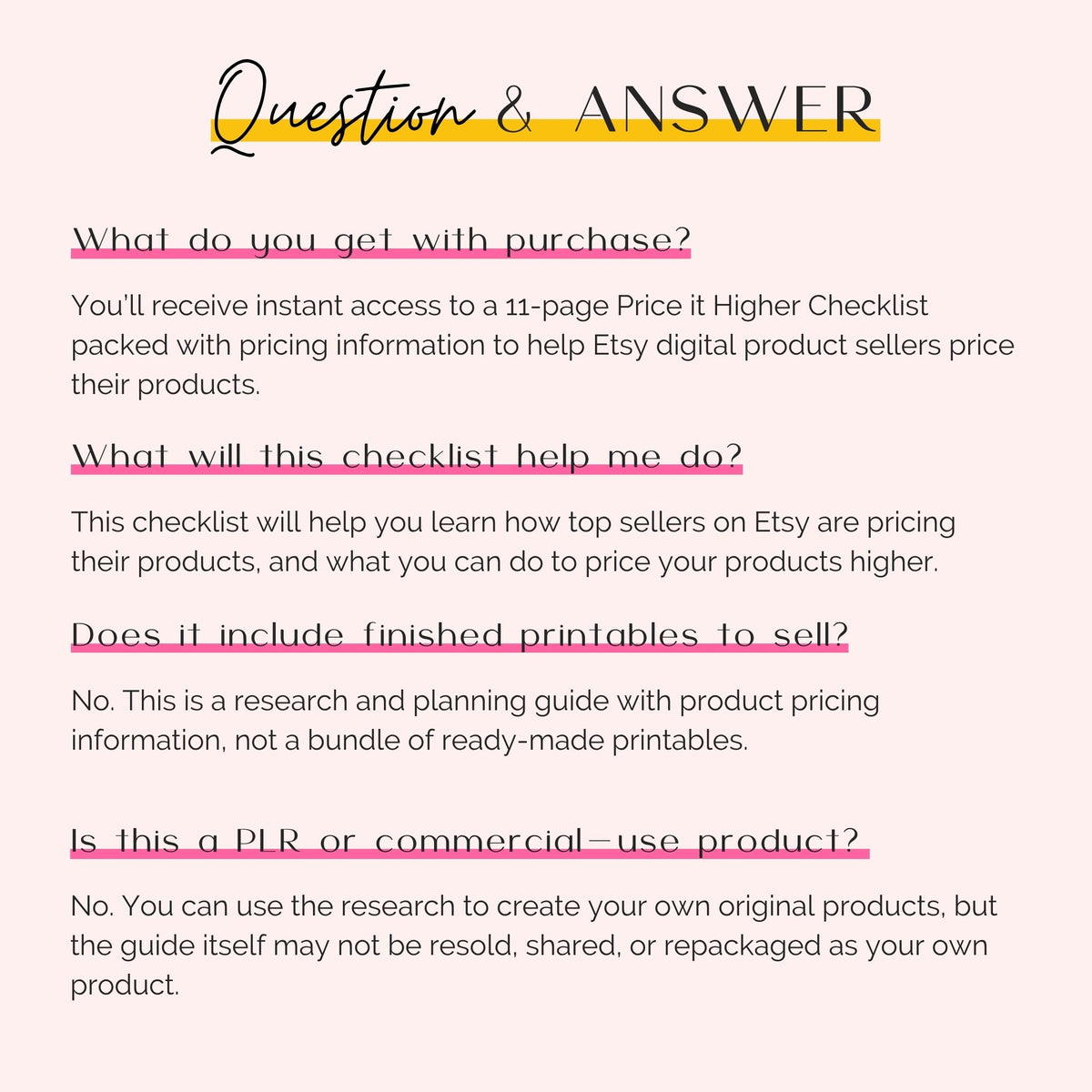 Price it Higher Checklist