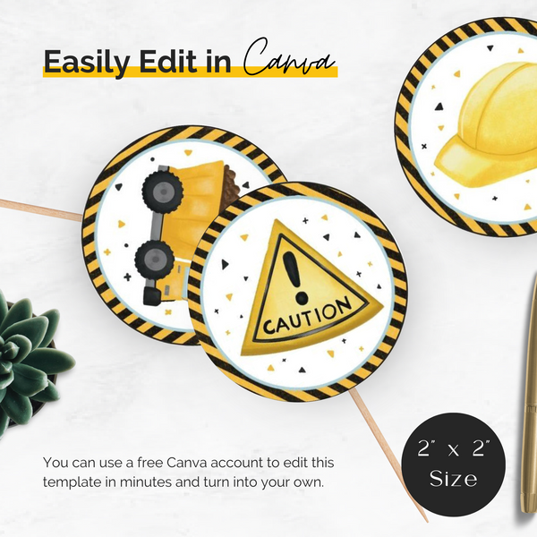 Construction Theme Cupcake Toppers
