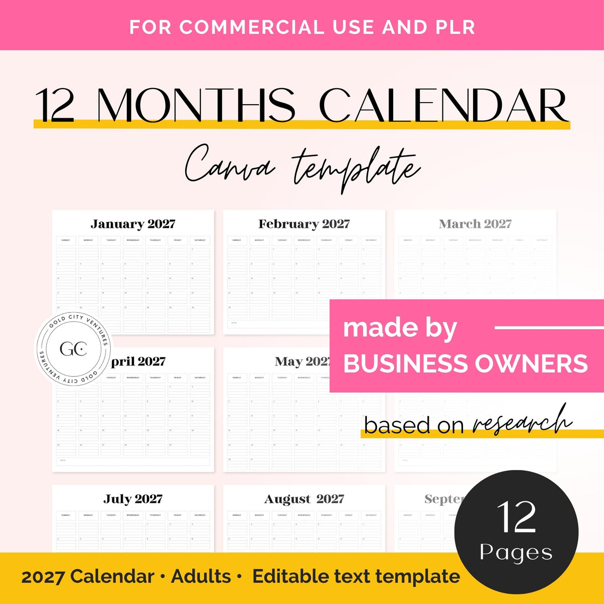 12 months of calendar templates