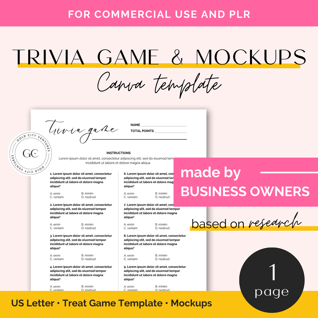 Trivia Game and Mockup Templates – Gold City Ventures