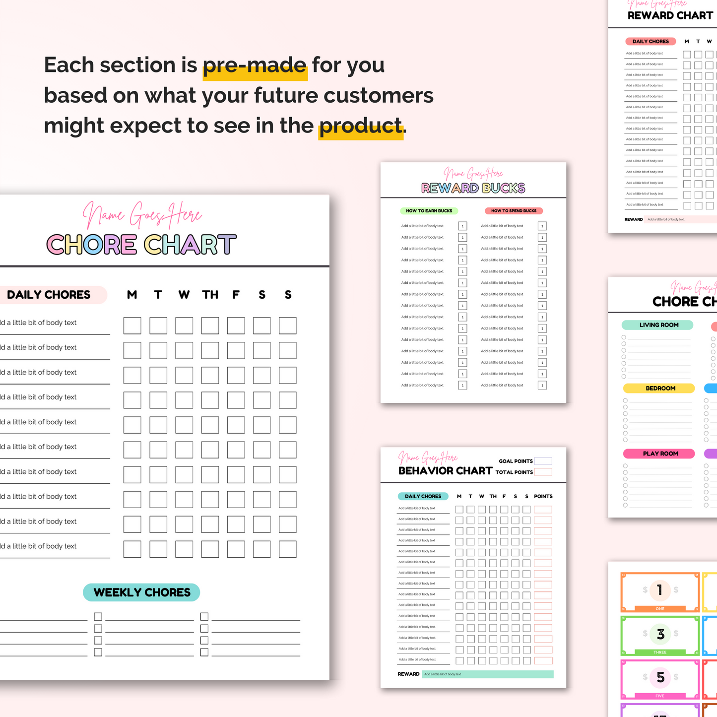 kids reward chart bundle and mockups
