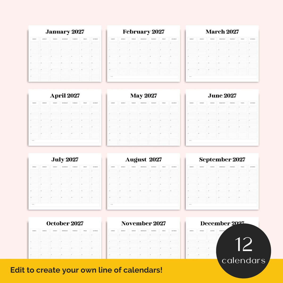 12 months of calendar templates