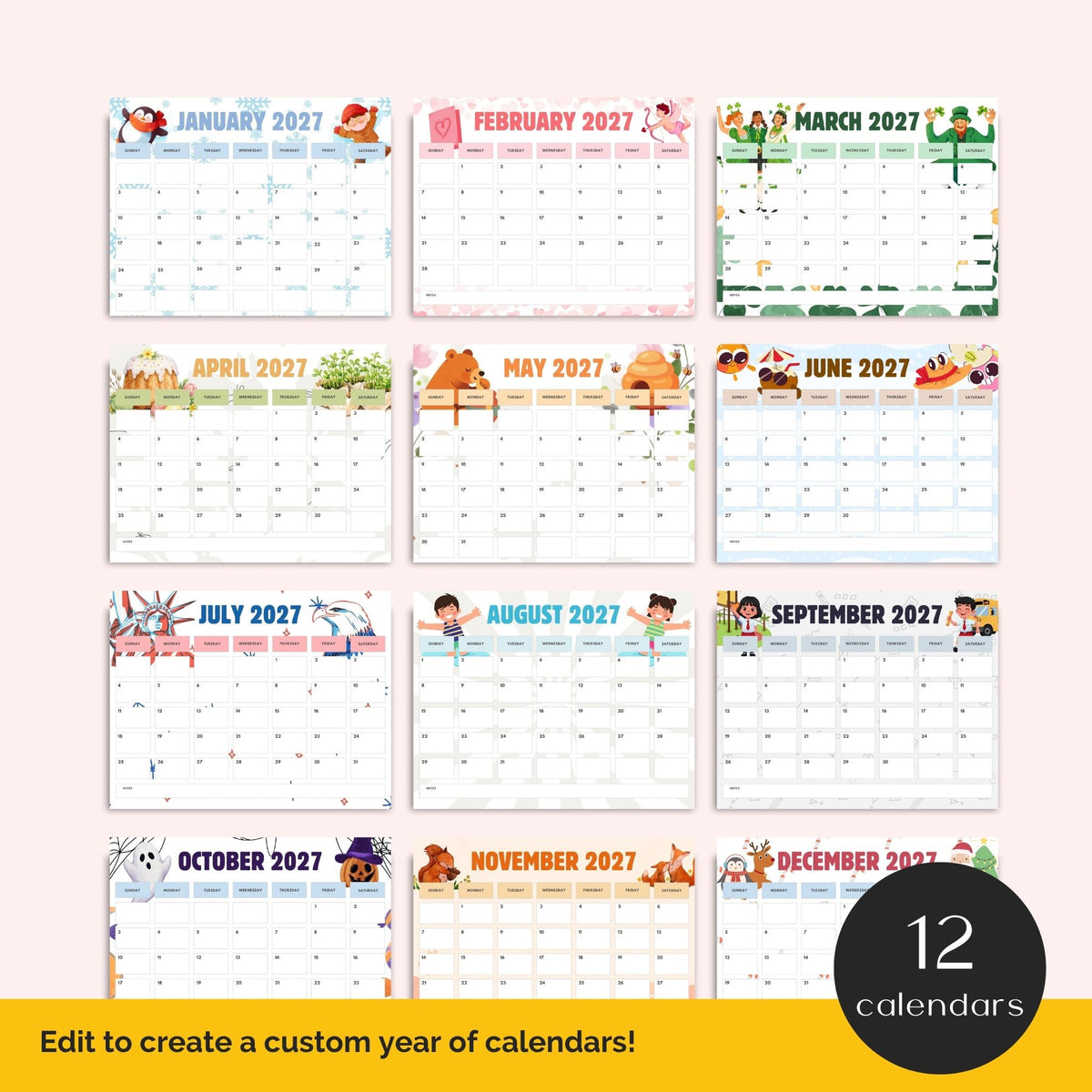 12 months of kid calendars