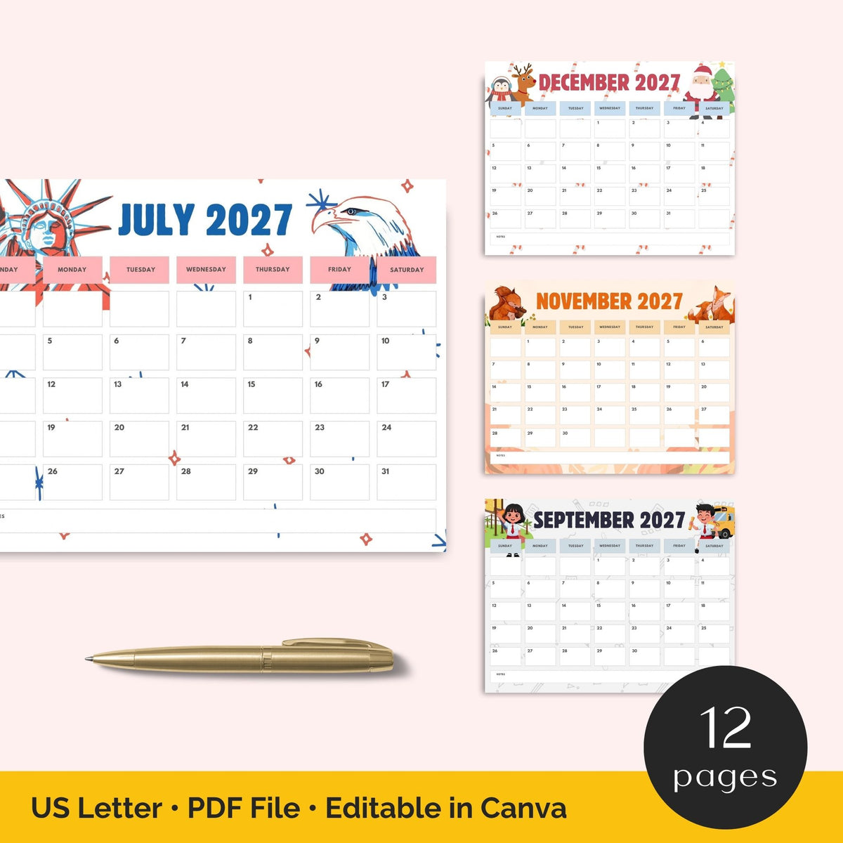 12 months of kid calendars