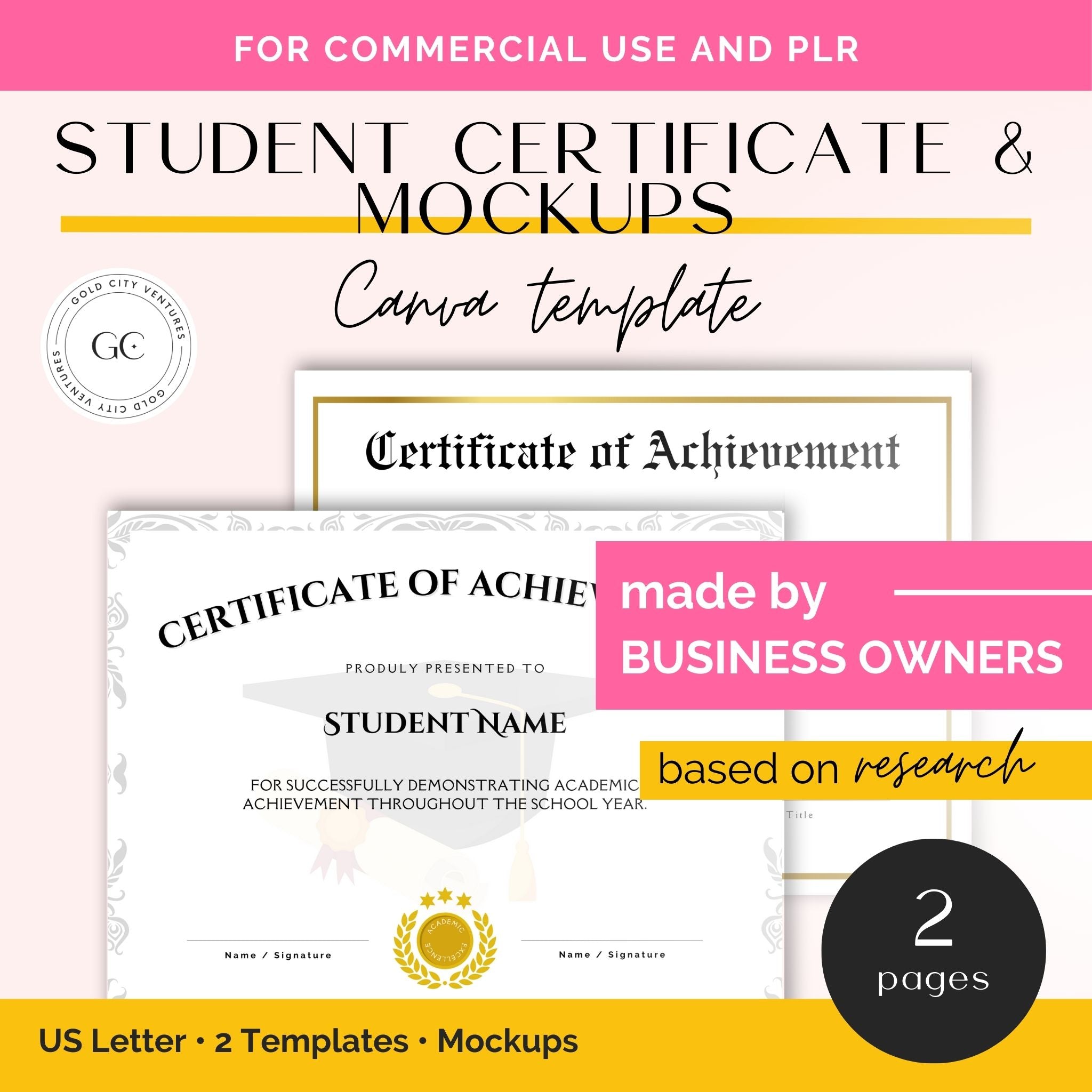 Student Certificate and Mockup Templates – Gold City Ventures