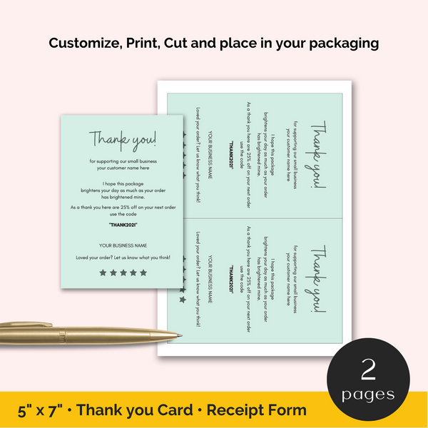 Thank You Card Packaging Insert