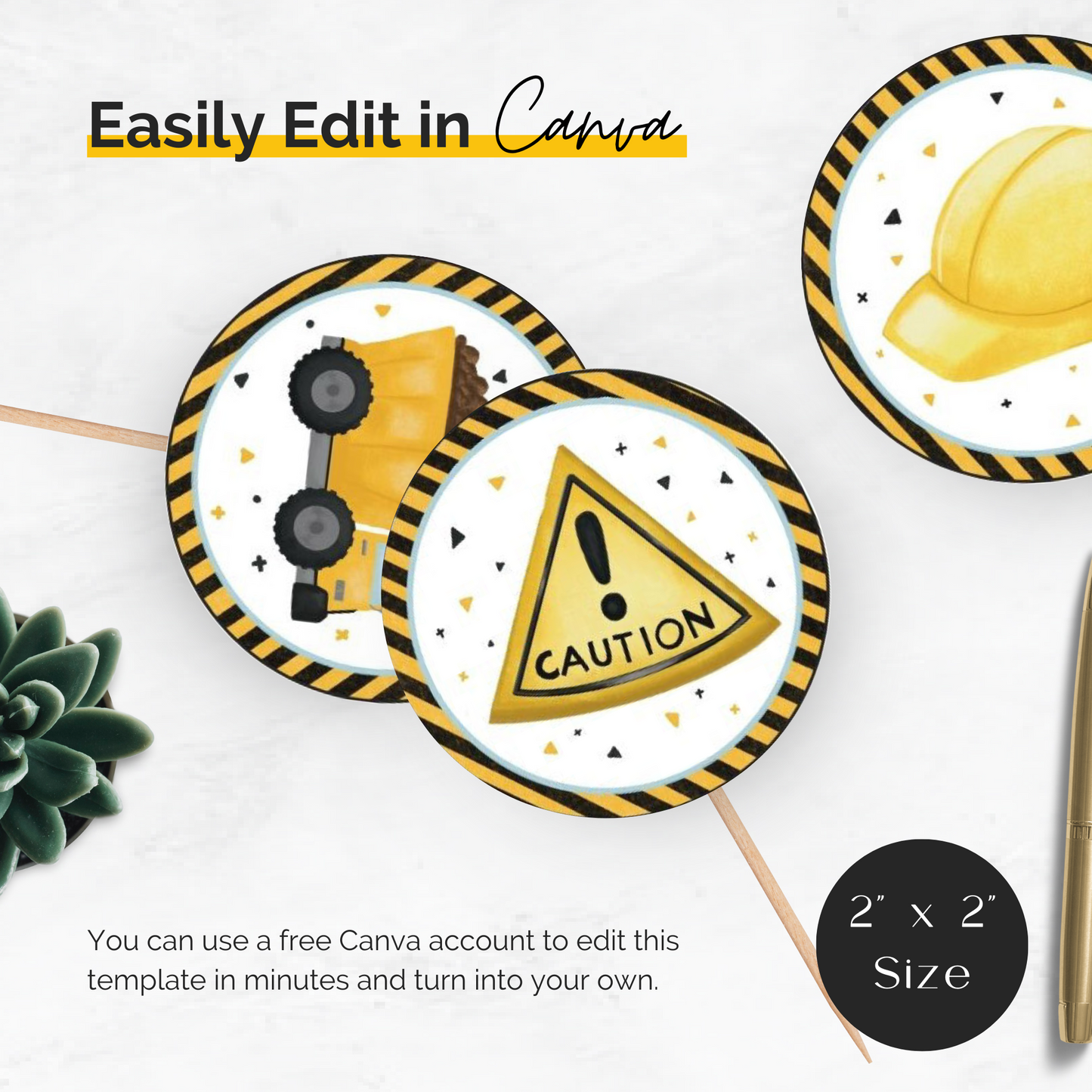 Construction Theme Cupcake Toppers